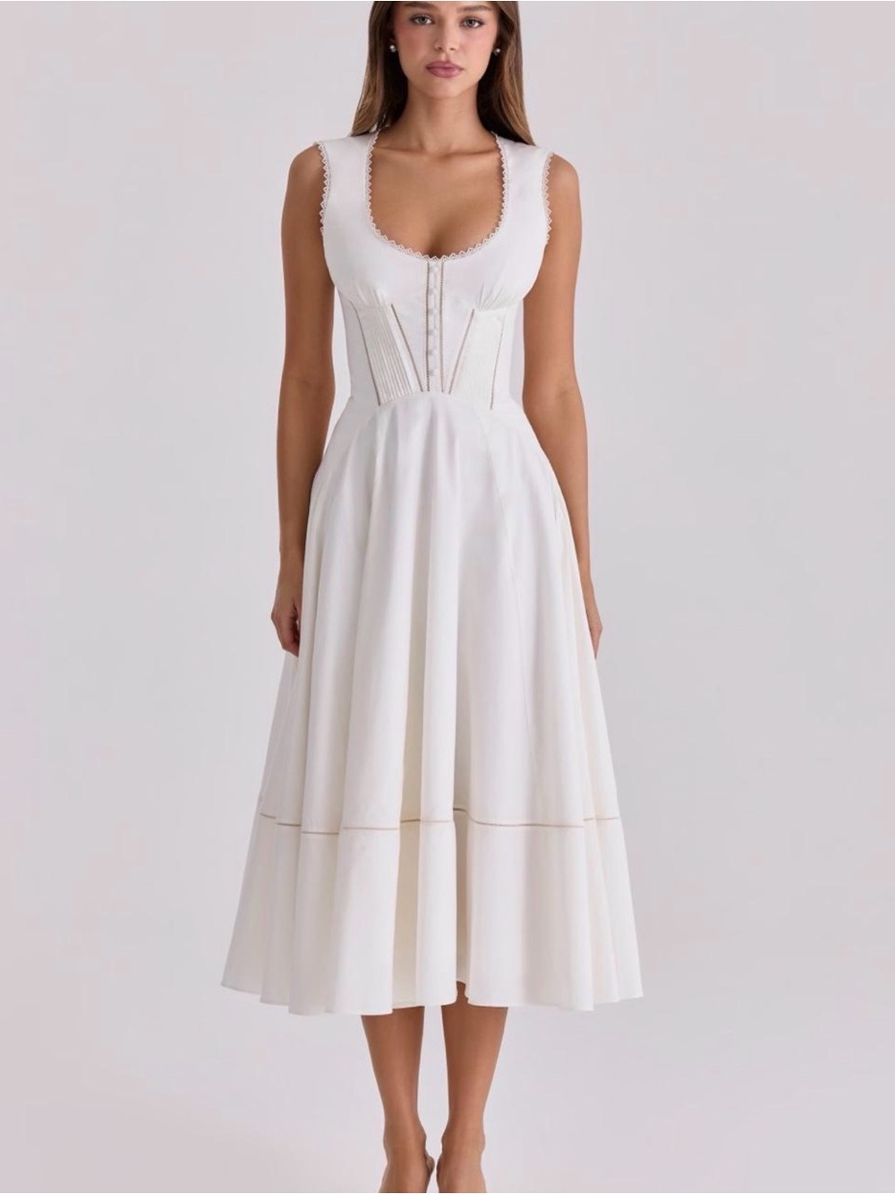 House of CB Solana White Cotton Waist Cinch Midi Sundress